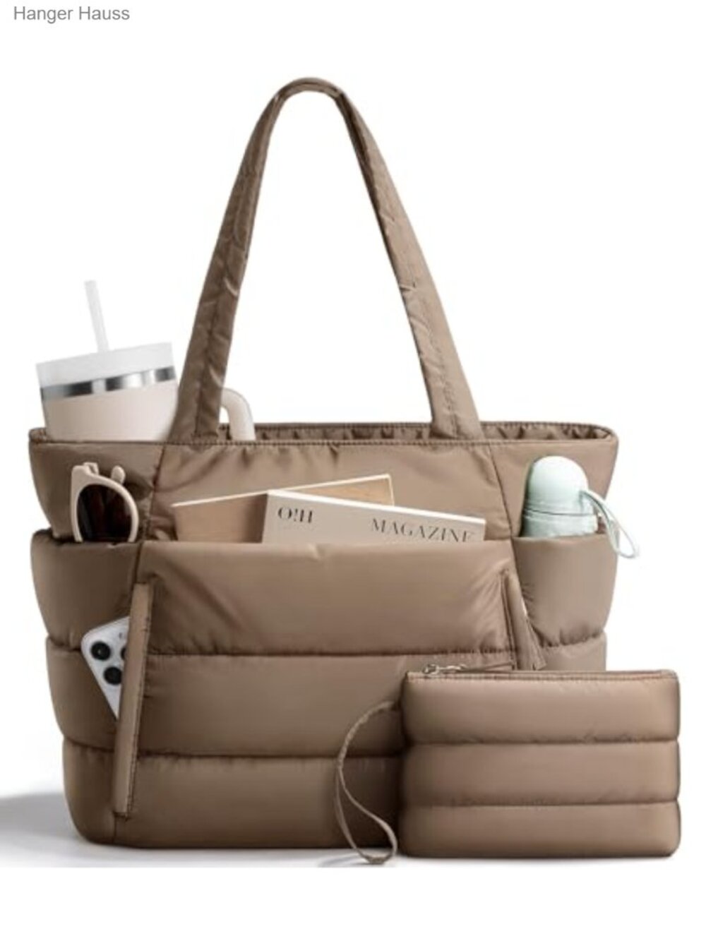 Puffy Quilted Tote Bag for Women, Lightweight Polyester Work Travel Gym Laptop